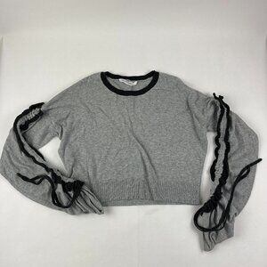 BCBGeneration Sweater Womens Crop Gray Black Ties Arm Accent Long Sleeve
